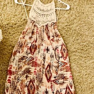 Patterned maxi dress with crochet neck